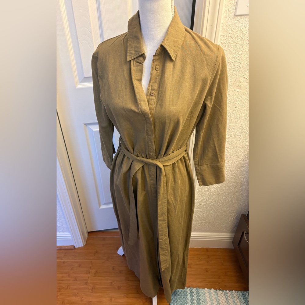 Zara Khaki Long Sleeve Belted Dress